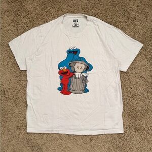 KAWS x Uniqlo UT x Sesame Street Cookie Monster/ Elmo White T-Shirt Men's XL